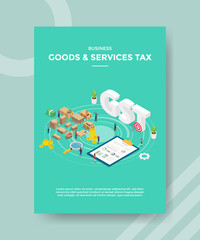 business goods and vices tax people standing work around box packaging for template of banner and flyer for printing magazine cover and poster