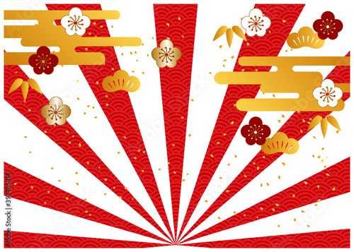 正月 赤い放射状 和柄背景stock Vector Adobe Stock