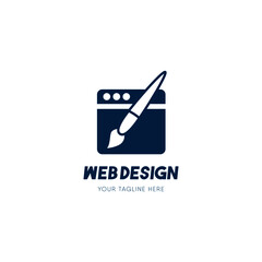 Sticker - Web Design Logo. Pc Monitor with Brush Logo for web design and web development company. Isolated in white background on EPS 10