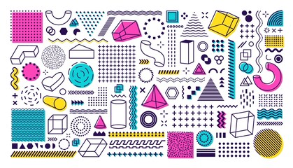 Poster - Set of geometric shapes in Memphis style. Trendy retro elements for use in graphic design. Vector geometric shapes design.