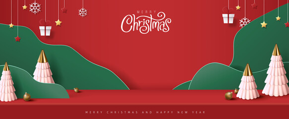 Wall Mural - merry christmas banner studio table room product display