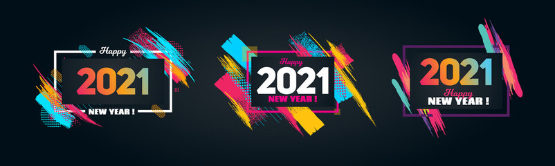 Fototapete - 2021 Vector horizontal background frame for text Modern Art graphics for hipsters. Merry Christmas and Happy New Year 2021 design elements for design of gift cards, brochures, flyers, posters.