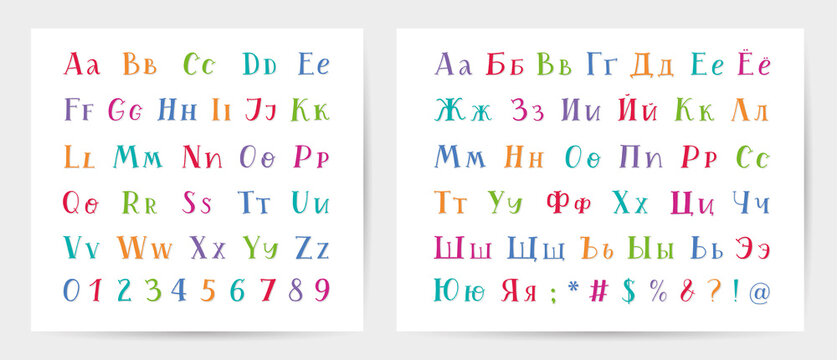 Latin and Cyrillic hand drawn vector alphabets