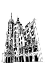 Fototapete - vector sketch of St. Mary's Church, Krakow, Poland.