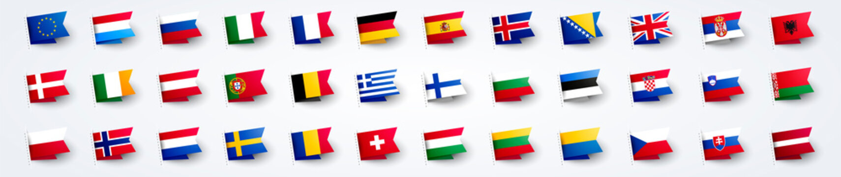 vector illustration giant european flag set with europe country flags.