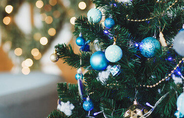 close up of balls on christmas tree