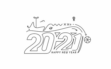 Happy New Year 2021 Text Typography Design Patter, Vector illustration.