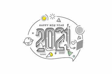 Happy New Year 2021 Text Typography Design Patter, Vector illustration.