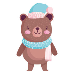 Poster - merry christmas, little bear with scarf celebration icon isolation