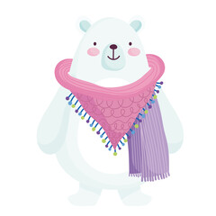 Poster - merry christmas, polar bear with scarf cartoon celebration icon isolation