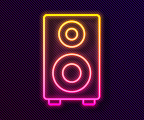 Poster - glowing neon line stereo speaker icon isolated on black background. sound system speakers. music ico