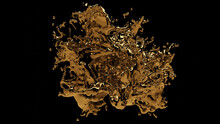 3D Render, Gold Liquids Splash, Abstract Fluid Background
