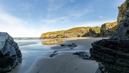 Poster - view of the coast and beaches near Playa de Catedrales in Galicia