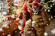 © Syda Productions - family, winter holidays and celebration concept - happy mother, father and little daughter with takeaway drinks at christmas market on town hall square in tallinn, estonia over snow