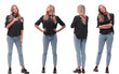© ASDF - collage of photos of a positive young woman in jeans