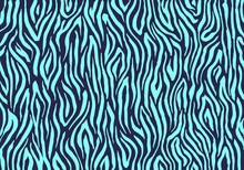 Zebra Print, Animal Skin, Tiger Stripes, Abstract Pattern, Line Background, Fabric. Trendy Vintage Retro. Vector Artwork. Amazing Hand Drawn Illustration. Turquoise, Dark Blue Colors. Poster, Banner