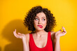 © deagreez - Close-up portrait of her she nice-looking attractive lovely glamorous puzzled wavy-haired girl hesitating biting lip don't know isolated bright vivid shine vibrant yellow color background