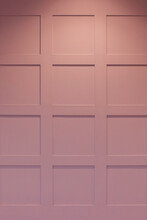 Design Pink Wall With Wooden Squares, Close-up, Copy Space