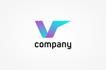 Poster - Abstract Initial Letter V Logo. Blue and Purple Geometric Shape Arrow Origami Style isolated on White Background. Usable for Business and Branding Logos. Flat Vector Logo Design Template Element.