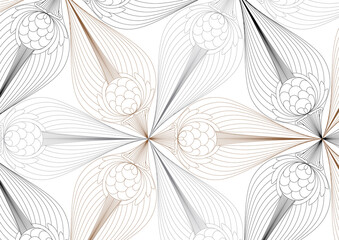 Wall Mural - linear vector pattern, repeating abstract geometry background, gray line of leaf or flower, floral. 