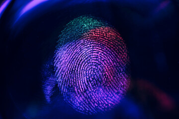 Aufkleber - Close up beautiful abstract neon colored fingerprint on  background texture for design. Macro photography view.