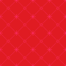 Red Christmas Stars And Dotted Lines Diamond Seamless Pattern.