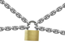 The Gray Metal Chain And Padlock On White Background