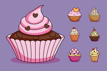 Wall Mural - cupcake and sweet cupcakes icon set, colorful design