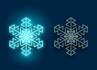 Wall Mural - A neon glowing blue snowflake light with on and off version of the lamp. Christmas vector illustration.