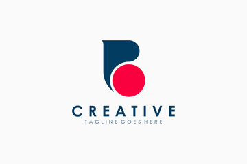 Poster - Abstract Initial Letter P and B Linked Logo. Blue Shape with Red Circle Dot isolated on White Background. Usable for Business and Branding Logos. Flat Vector Logo Design Template Element.