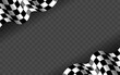 Banner with waving checkered flag along the edges on a transparent background. Vector illustration