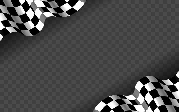 Wall Mural - Banner with waving checkered flag along the edges on a transparent background. Vector illustration