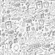 © helen_f - Doodle vector pattern. Illustration of learning English language. E-learning, online education in internet.