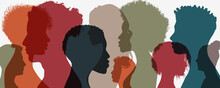 Silhouette Of Diversity People Side. Group Of Multi-ethnic Business Co-workers And Colleagues. Community Of Friends. Cooperation And Collaboration. Teamwork Partnership Organization. Color