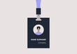 ID badge template, conference accessories, modern corporate culture, a portrait of a young male Asian character