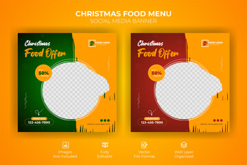 Merry Christmas food menu social media post banner template design, Minimalistic abstract design for social media, ads, promo posters.