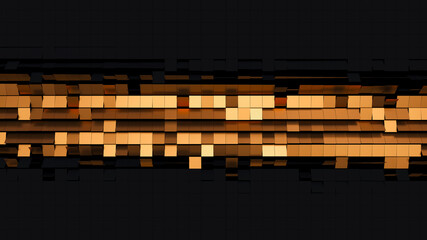 Aufkleber - Surface of black tiles flipping to the golden side following the wave. Geometric 3d render illustration background. Abstract box pattern