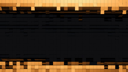 Aufkleber - Surface of black tiles flipping to the golden side following the wave. Geometric 3d render illustration background. Abstract box pattern