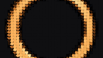 Aufkleber - Surface of black tiles flipping to the golden side following the radial wave. Geometric 3d render illustration background. Abstract box pattern with golden tile circle