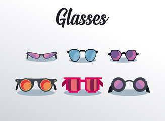 Sticker - set eyeglasses of different styles, on white background