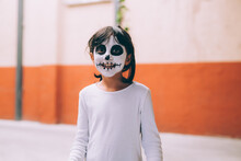 Girl With Halloween Face Paint, Smiling