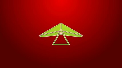 Sticker - Green line Hang glider icon isolated on red background. Extreme sport. 4K Video motion graphic animation