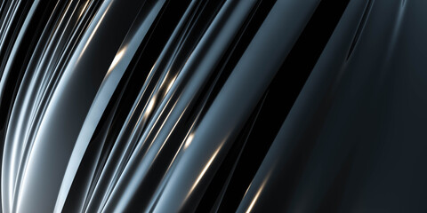Poster - modern abstract black surface reflection with curves 3d render illustration
