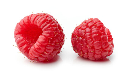 Poster - two fresh red raspberries macro