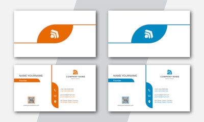 Wall Mural - set of minimalist simple business card template with orange and blue color