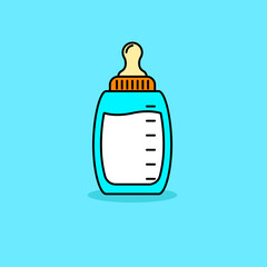 Wall Mural - Simple baby milk bottle vector illustration isolated on blue background. Linear color style of baby milk bottle icon