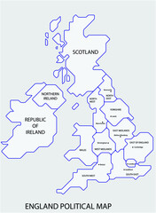 Wall Mural - England political map divide by state colorful outline simplicity style. Vector illustration.	
