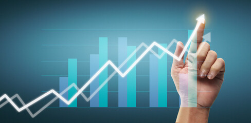 Hand touching a graphs of financial indicator accounting market economy analysis chart