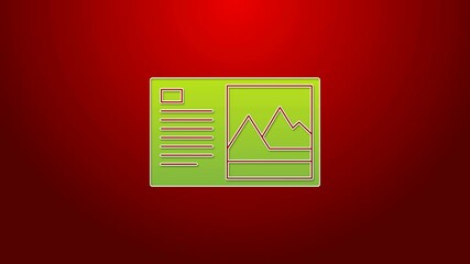 Canvas Print - Green line Postcard icon isolated on red background. 4K Video motion graphic animation