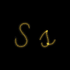 Wall Mural - Gold glitter letter S, star sparkle trail font